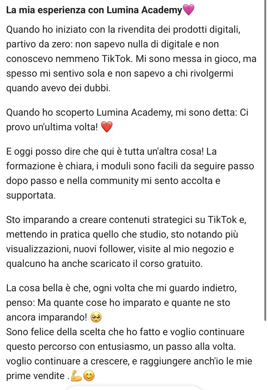 Messaggio di un'iscritta: partivo da zero, qui la formazione è chiara e mi sento supportata
